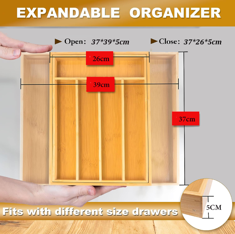 Bestby - Bamboo Expandable Drawer Organizer for Kitchen/Room/Office