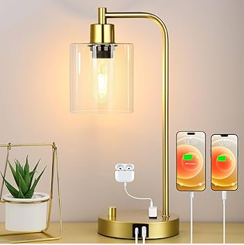 BezosMax Industrial Table Lamp with Dual USB Port, Fully Dimmable Lighting (Black)