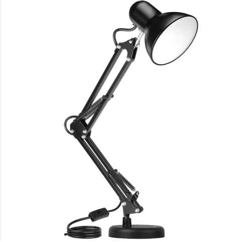 Adjustable Table Lamp With Swing Arm Metal Table Lamp (Black & White )