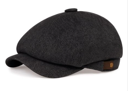 Men’s Vintage Peaky-Style Herringbone Newsboy Octagon Cap (Black/Grey/Brown)