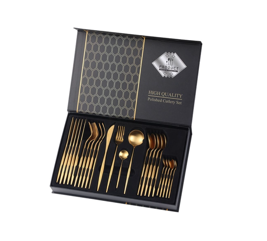 24 Piece Stainless Steel Cutlery Set (Gold, Silver)